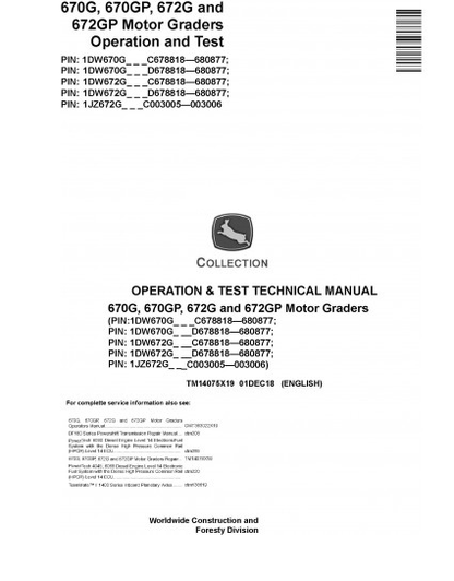 DIAGNOSTIC MANUAL - JOHN DEERE 672GP MOTOR GRADERS (TM14075X19)