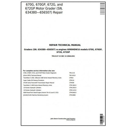 REPAIR TECHNICAL MANUAL - JOHN DEERE 670GP MOTOR GRADER TM12137