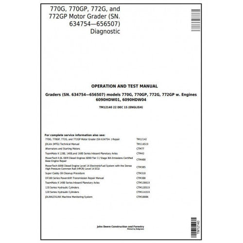 DIAGNOSTIC SERVICE MANUAL - JOHN DEERE 770G MOTOR GRADER TM12140