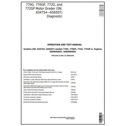 DIAGNOSTIC SERVICE MANUAL - JOHN DEERE 770GP MOTOR GRADER TM12140