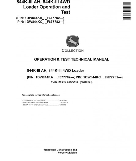 DIAGNOSTIC TECHNICAL MANUAL - JOHN DEERE 844K-III AH, 844K-III (SN. F677782-) 4WD LOADER (TM14158X19)