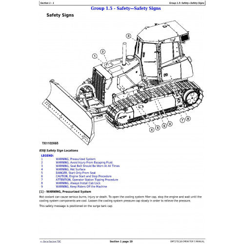 OPERATOR'S MANUAL - JOHN DEERE 850J CRAWLER DOZER (PIN: 1T0850JX**C216392-) OMT275118