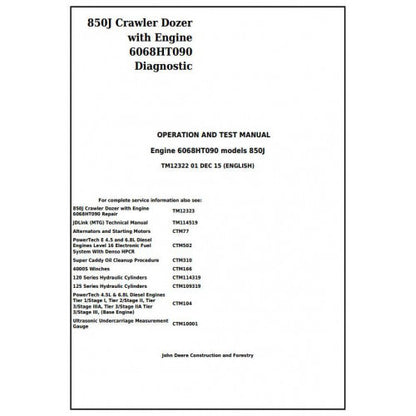 DIAGNOSTIC AND TEST SERVICE MANUAL -  JOHN DEERE 850J CRAWLER DOZER WITH ENGINE 6068HT090 TM12322