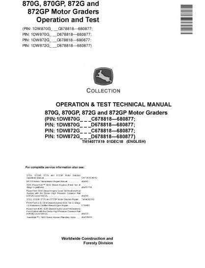 REPAIR MANUAL - JOHN DEERE 770G MOTOR GRADERS (TM14079X19)