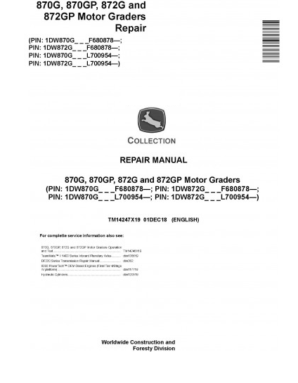 REPAIR MANUAL - JOHN DEERE 770GP MOTOR GRADERS (TM14251X19)