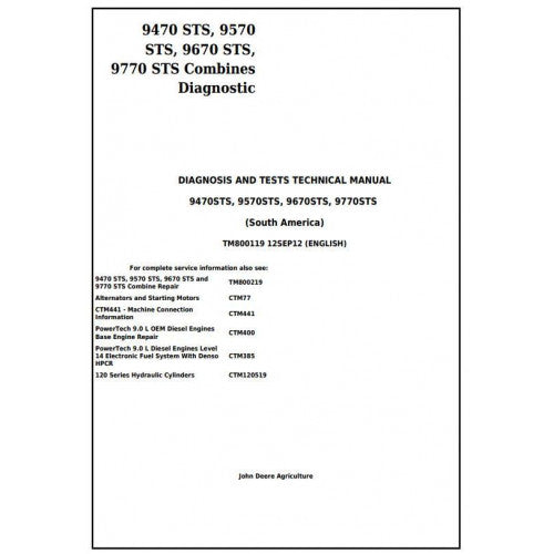 DIAGNOSTIC SERVICE MANUAL - JOHN DEERE 9470STS, 9570STS, 9670STS, 9770STS S.AMERICA COMBINES TM800119