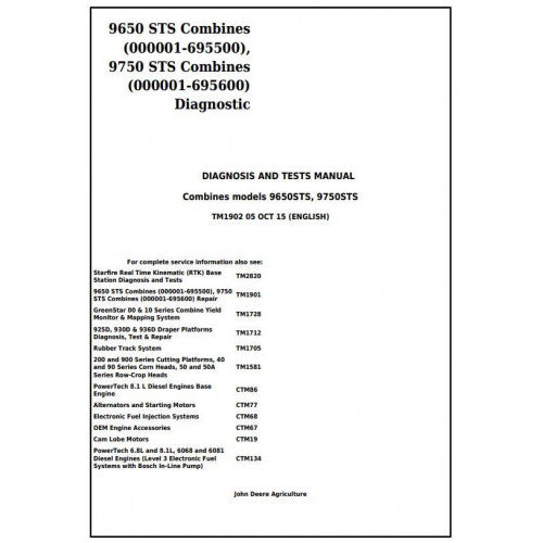 DIAGNOSTIC SERVICE MANUAL - JOHN DEERE 9750 STS (SN.-695600) COMBINES TM1902