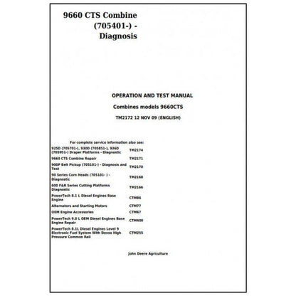 DIAGNOSTIC, OPERATION AND TEST SERVICE MANUAL - JOHN DEERE 9660 CTS COMBINE (SN.FROM 705401) TM2172