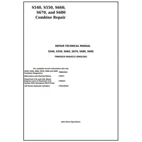 SERVICE REPAIR TECHNICAL MANUAL - JOHN DEERE S550 COMBINES TM803819