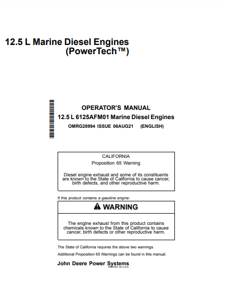  Access the John Deere 12.5L PowerTech construction engine operator manual. Find vital information for optimal performance and maintenance in one place.