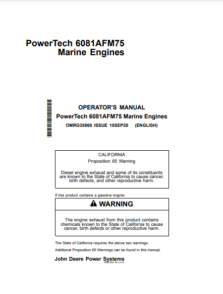 Access the John Deere 6081AFM75 PowerTech operator manual. Find detailed instructions and maintenance guidelines for optimal performance of your construction engine.