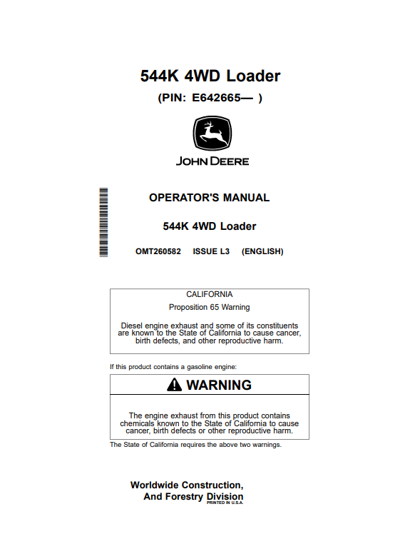 Access the John Deere 644K Loaders operator manual (OMT260582_24) for essential guidelines and maintenance tips to maximize your machine's efficiency.