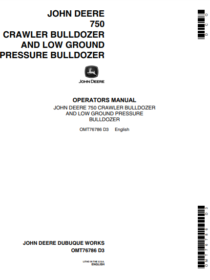 Access the operator manual for John Deere 750 Series Construction Crawlers. Get detailed instructions and maintenance tips to ensure peak performance.