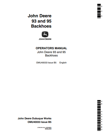  Access the John Deere 93 and 95 construction attachments operator manual (OMU40033_) for detailed guidance on usage, maintenance, and troubleshooting.