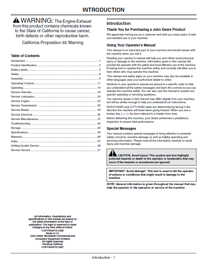 John Deere 100 (SN.200001) Operator's Manual OMGX23171