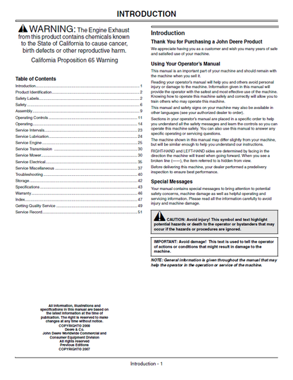 John Deere 100 (SN.200001) Operator's Manual OMGX23171