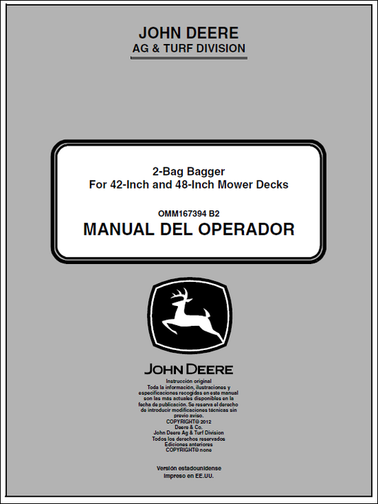 John Deere 2-Bag Bagger Manual OMM167394 