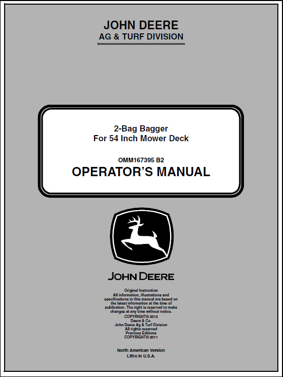 John Deere 2-Bag Bagger Manual OMM167395 