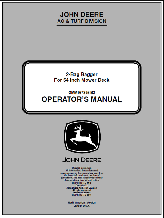 John Deere 2-Bag Bagger Manual OMM167395 