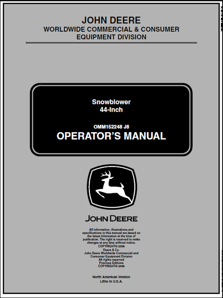 John Deere 44-Inch Snow Blower Manual OMM152248 