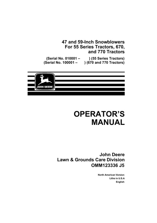 John Deere 47, 59-Inch Snowblower Manual OMM123336 