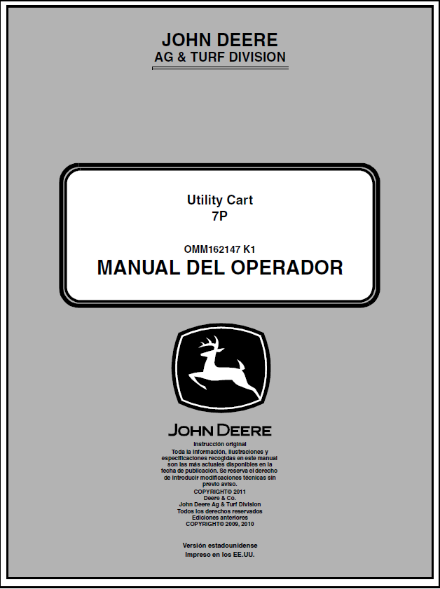 John Deere 7P Utility Cart Manual OMM162147