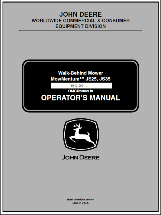 John Deere JS25, JS35 Walk-Behind Mower Mow Mentum Manual OMGX23069