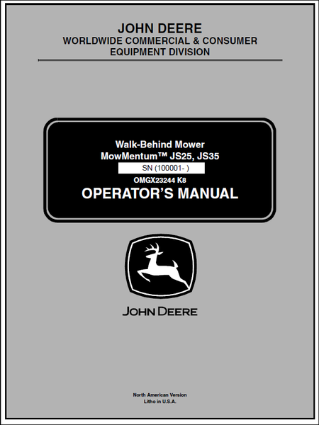 John Deere JS25, JS35 Walk-Behind Mower Mow Mentum (SN.100001) Operato ...