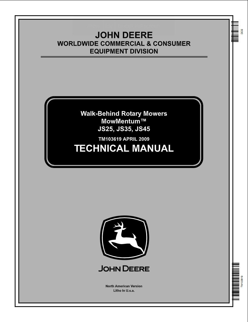 John Deere JS25, JS35, JS45 Walk Behind Rotary Mower Technical Manual TM103619 - PDF File Download