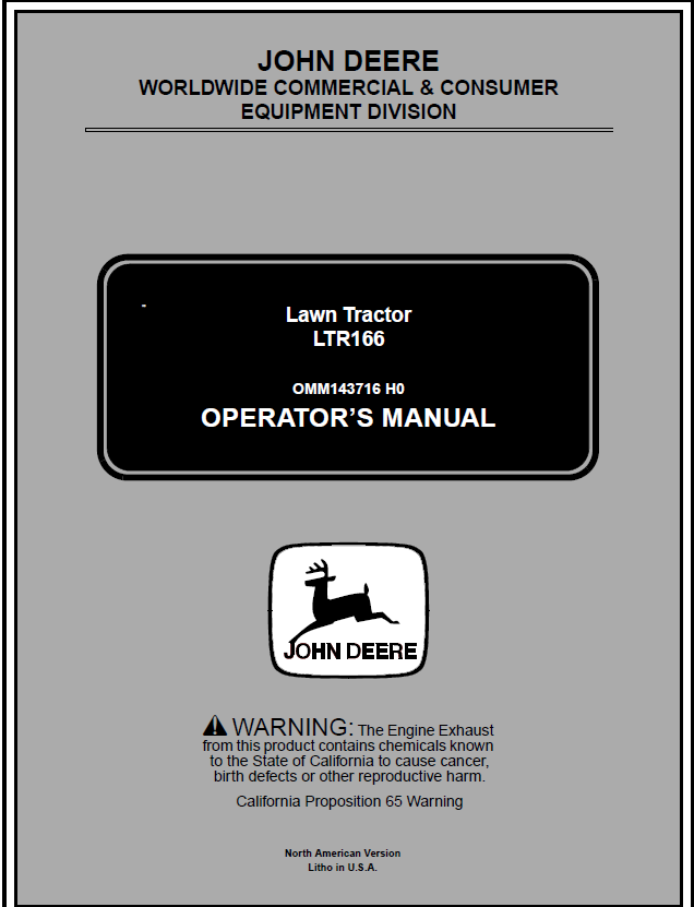 John Deere LTR166 Lawn Tractor Manual OMM143716