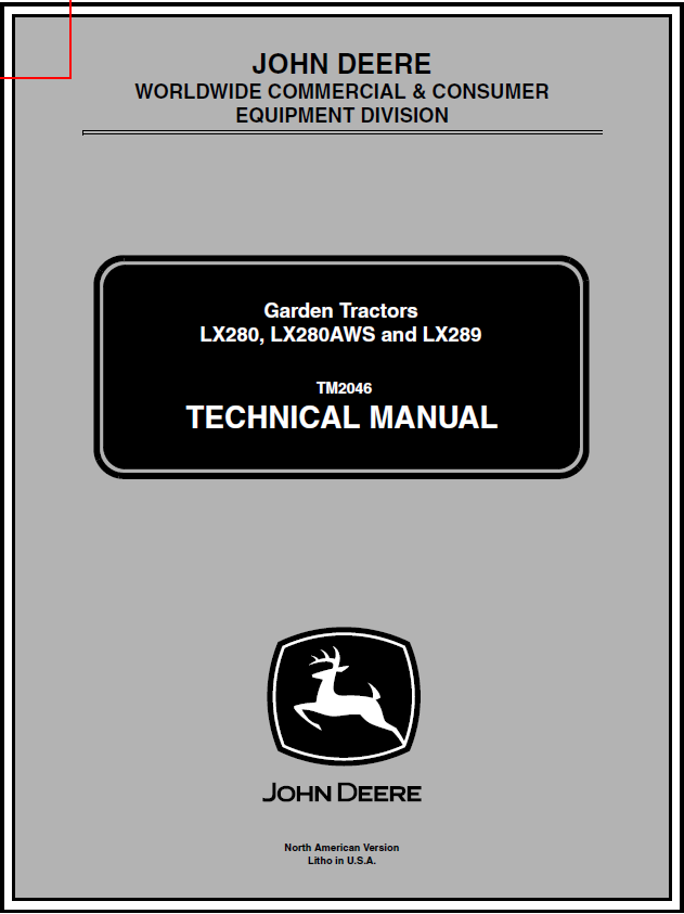 John Deere LX280, LX280AWS, LX289 Garden Tractor Manual TM2046