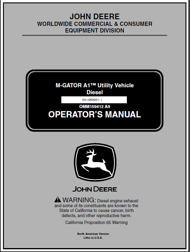 John Deere M-Gator A1 Utility Vehicle Diesel Manual OMM159412