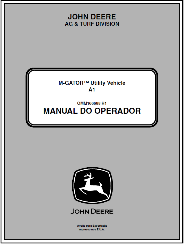 John Deere M-Gator A1 Utility Vehicle Manual OMM166688 