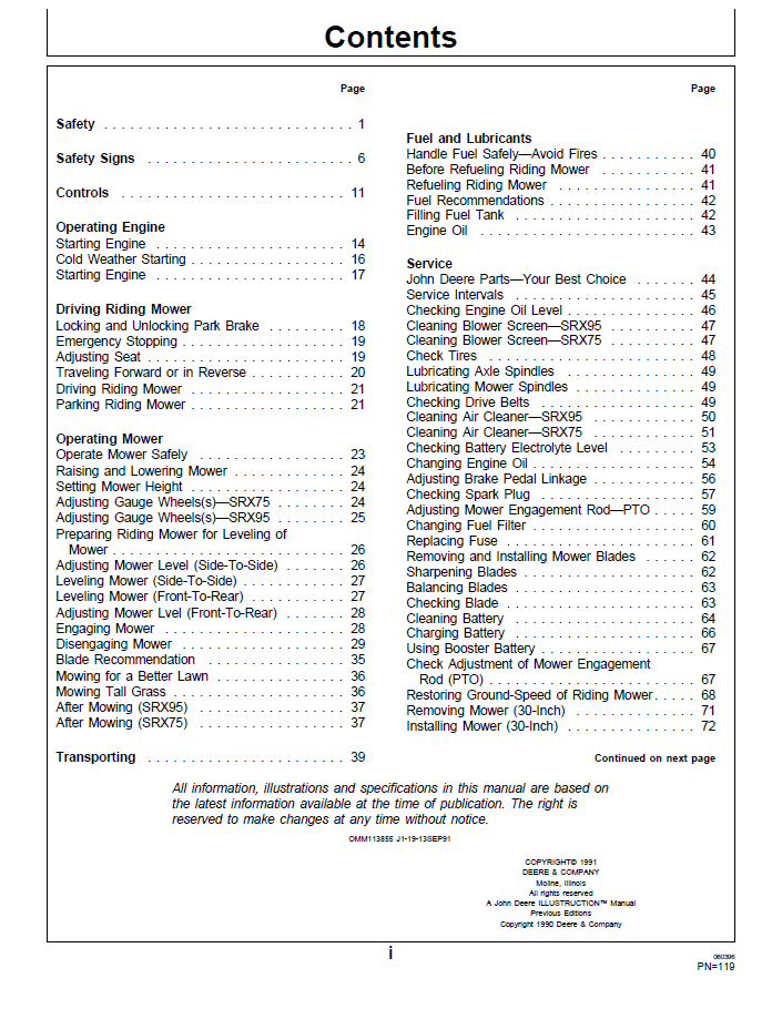 John Deere SRX75, SRX95 Mower Operator's Manual OMM113855