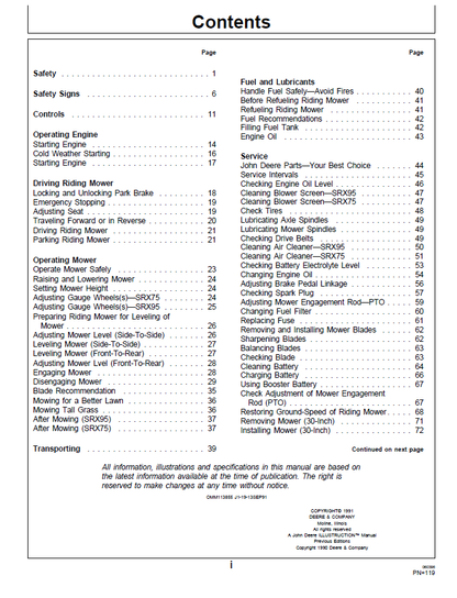 John Deere SRX75, SRX95 Mower Operator's Manual OMM113855