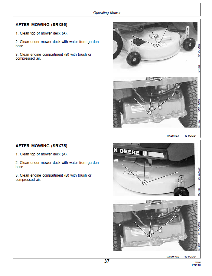 John Deere SRX75, SRX95 Riding Mower Operator's Manual OMM113855