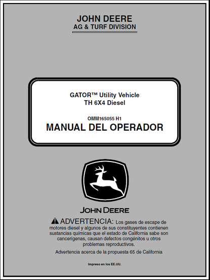 John Deere TH 6X4 Diesel Gator Utility Vehicle Manual OMM165055