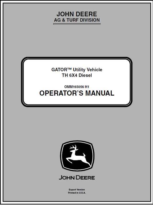 John Deere TH 6X4 Diesel Gator Utility Vehicle Manual OMM165056 