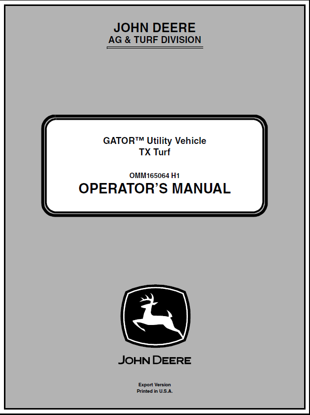 John Deere TX Turf Gator Utility Vehicle Manual OMM165064