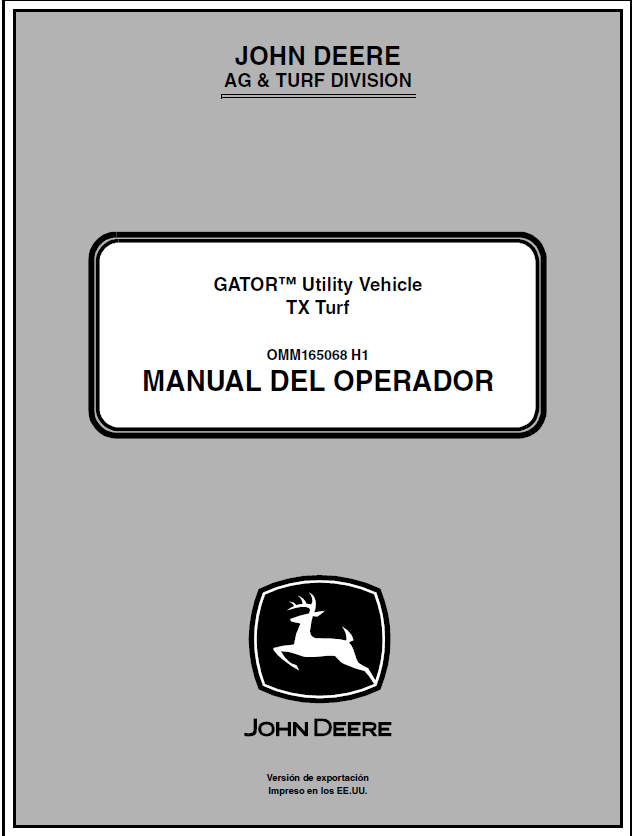 John Deere TX Turf Gator Utility Vehicle Manual OMM165068