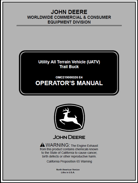 John Deere Trail Buck Utility All Terrain Vehicle Manual OMC219000326 