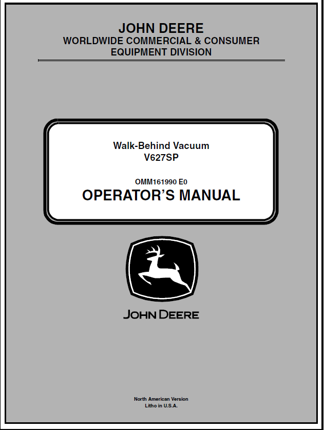 John Deere V627SP Walk-Behind Vacuum Manual OMM161990