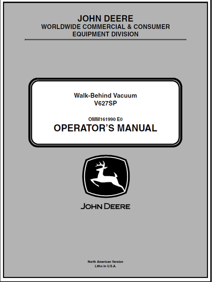 John Deere V627SP Walk-Behind Vacuum Manual OMM161990