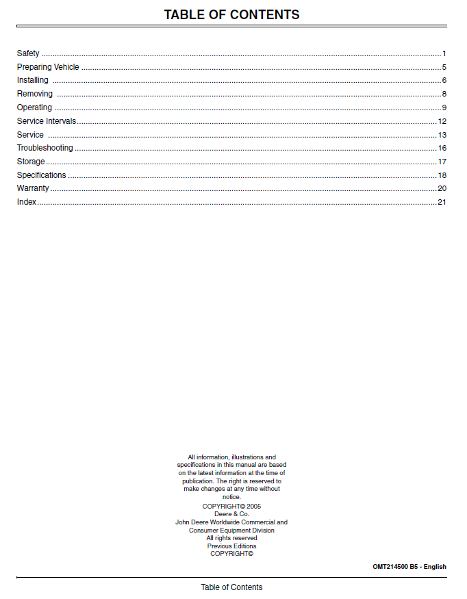 John Deere VR66B, VR73B, VR84B Roller Operator’s Manual OMT214500