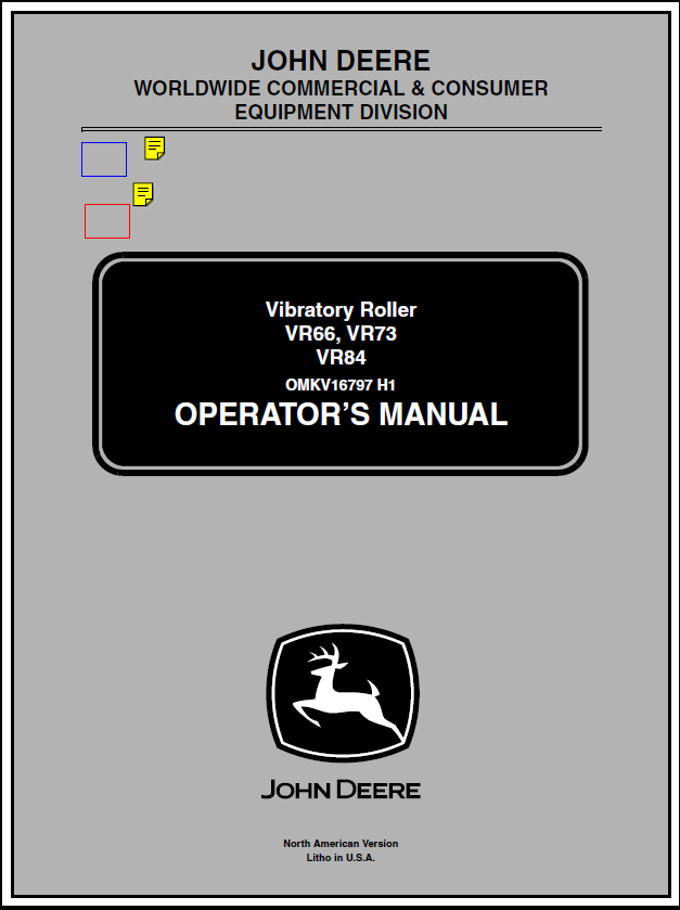 John Deere VR66, VR73, VR84 Vibratory Roller Manual OMKV16797