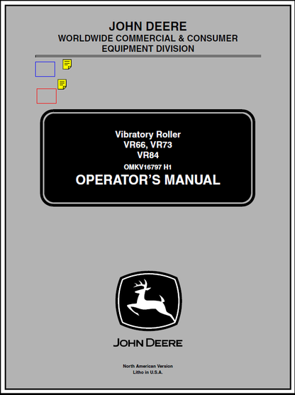 John Deere VR66, VR73, VR84 Vibratory Roller Manual OMKV16797