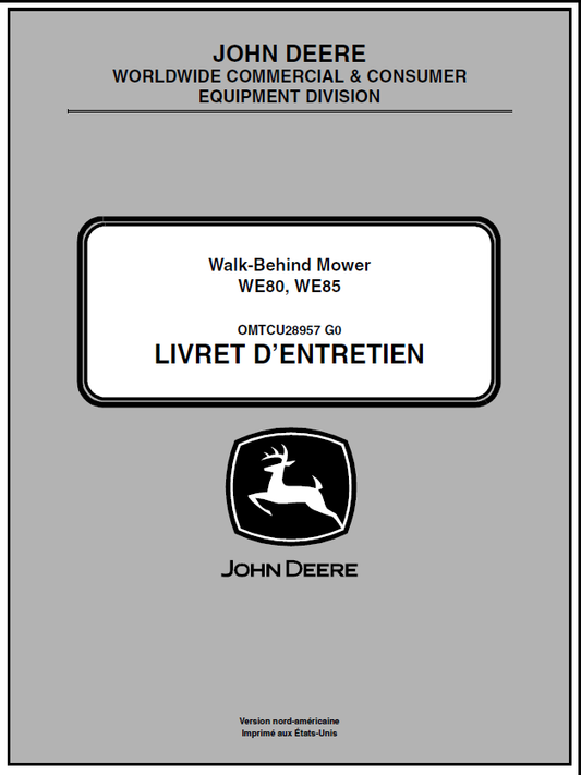 John Deere WE80, WE85 Walk-Behind Mower Manual OMTCU28957