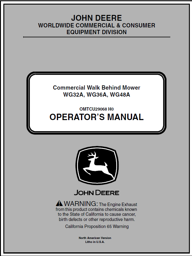 John Deere WG32A, WG36A, WG48A Walk-Behind Mower Manual OMTCU29068