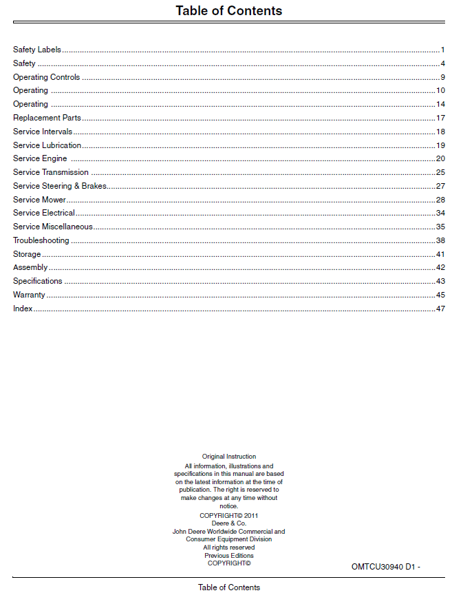 John Deere WG32A, WG36A, WG48A Operator’s Manual OMTCU30940