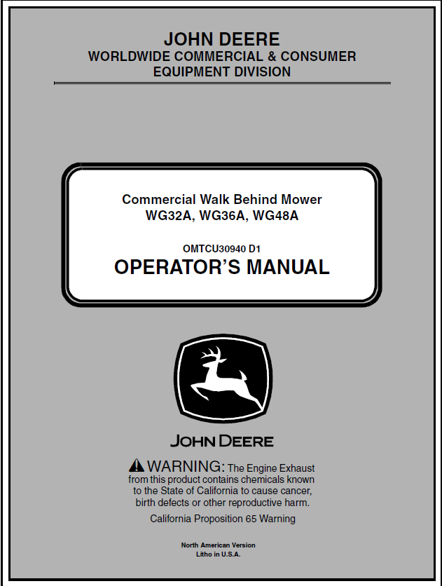 John Deere WG32A, WG36A, WG48A Walk-Behind Mower Manual OMTCU30940